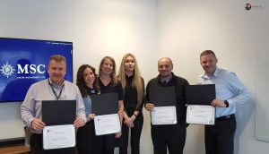 MSC Cruise security management received their certificates of Simfox X Ray CBT Security Training and Testing Simulator from Renful Premier Technologies Representatives